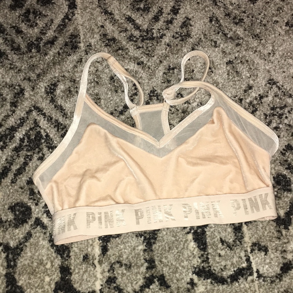 PINK cream sports bra size s